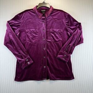 Wrangler Retro Shirt Women Medium Purple‎ Velvet Western Button Up Long Sleeve